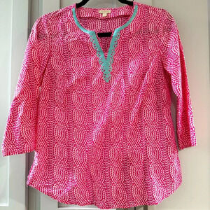 Talbots Embroidered Split Neck Tunic Top Size P‎